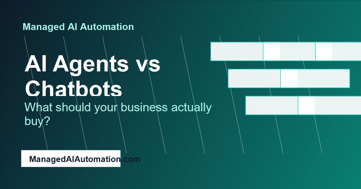 Branded comparison graphic for AI agents chatbots and workflow automation