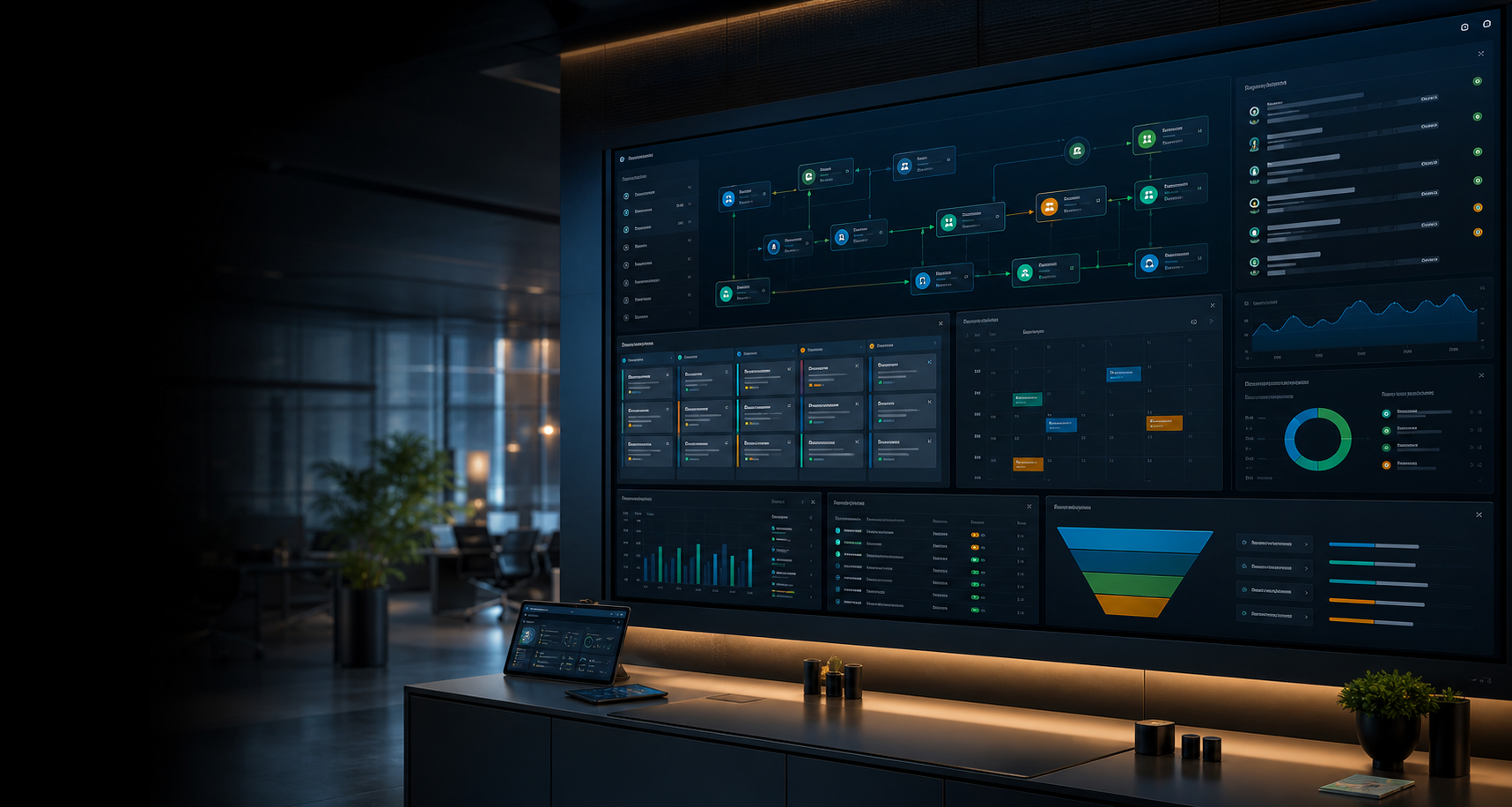 Managed AI automation command center dashboard with AI agents and workflow monitoring